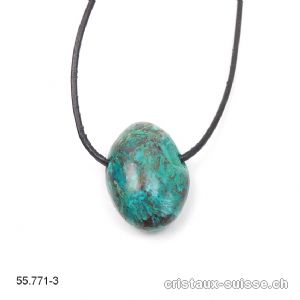 Chrysocolle 2,5 cm, percée avec cordon cuir noir à nouer. Pièce unique