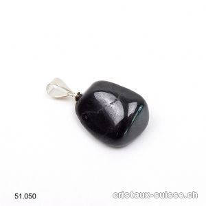 Pendentif Jade noble - Jadéïte noire des USA  avec boucle argent 925