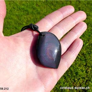 Obsidienne oeil céleste percée avec cordon cuir. Pièce unique