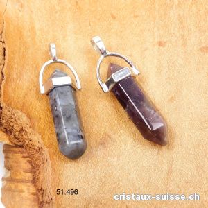2 pendentifs, 1 x Améthyste, 1 x Larvikite en métal. OFFRE SPECIALE