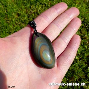 Obsidienne oeil céleste percée avec cordon cuir. Pièce unique