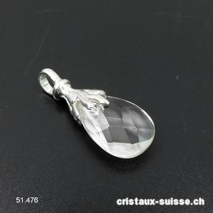 Pendentif Cristal de Roche facetté en argent 925