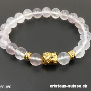 Bracelet Fluorite claire 8 - 8,5 mm/19 cm et BOUDDHA doré. Offre Spéciale