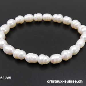 Bracelet Perle d'eau douce 6 - 9 mm, élastique 18,5 cm