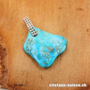 Pendentif Turquoise 3 cm avec boucle argent 925 Rhodié. Pièce unique