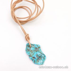 Turquoise du Mexique percée avec cordon cuir à nouer. Pièce unique