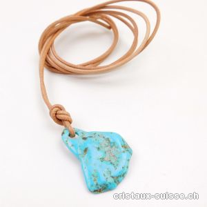 Turquoise du Mexique percée avec cordon cuir à nouer. Pièce unique