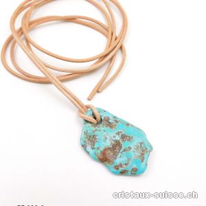 Turquoise du Mexique percée avec cordon cuir à nouer. Pièce unique