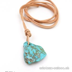 Turquoise du Mexique percée avec cordon cuir à nouer. Pièce unique