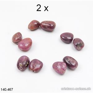2 x Rubis, perle percée 8 - 12 mm. Qualité B-C. Offre Spéciale