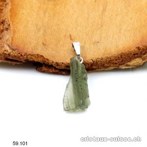 Pendentif Moldavite brute et boucle en argent 925. Pièce unique