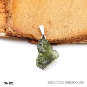 Pendentif Moldavite brute et boucle en argent 925. Pièce unique