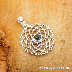 Pendentif Moldavite brute - Chakra Couronne en argent 925