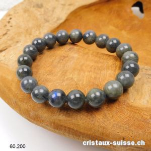 Bracelet Labradorite 10 mm, élastique 18,5 cm. Taille M