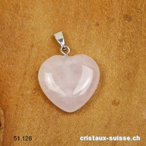 Pendentif Quartz rose, Coeur 2 cm avec boucle métal