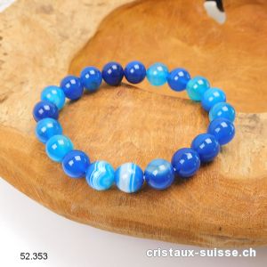 Bracelet Agate bleue 10 mm, élastique 19 cm