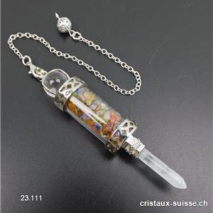 Pendule Chakras et Cristal de Roche env. 8 cm. Offre Spéciale