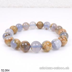 Bracelet Calcédoine brèchée 10 mm / 18 cm. Qual. A