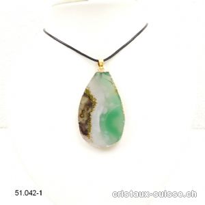 Pendentif Agate verte 5,5 cm avec chaîne lederlook. P. unique