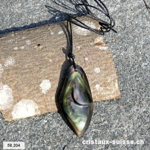 Obsidienne oeil céleste percée avec cordon cuir. Pièce unique