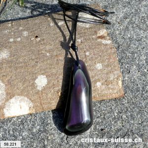 Obsidienne oeil céleste percée avec cordon cuir. Pièce unique