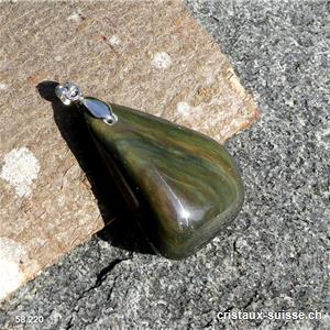 Pendentif Obsidienne oeil céleste avec clip métal. Pièce unique