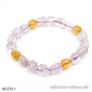 Bracelet Améthyste claire - Citrine 8-10 mm / 18,5 cm. Pièce unique