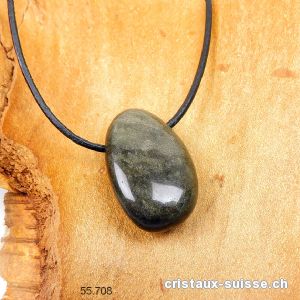 Obsidienne dorée 2,8 - 3 cm percée avec cordon cuir à nouer