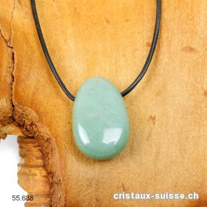 Aventurine verte 3 cm percée avec cordon cuir noir à nouer