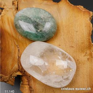 2 Galets Cristal de roche et Quartz vert. Lot unique. Offre Spéciale