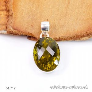 Pendentif Quartz Olive facetté en argent 925. Pièce unique, belle qualité