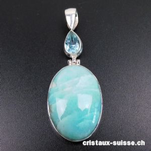 Pendentif Amazonite et Topaze bleue en argent 925. Pièce unique