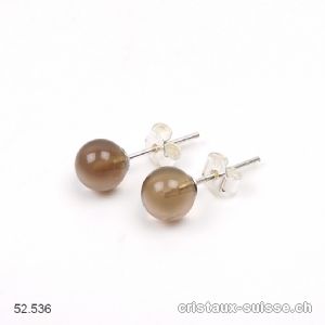 Clous d'oreilles Quartz fumé, boules 6 mm en argent 925