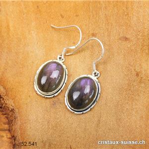 Boucles d'oreilles Labradorite violette en argent 925. Paire unique