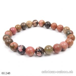 Bracelet Rhodonite avec manganèse 8 mm/19 cm. Taille M-L. Offre Spéciale