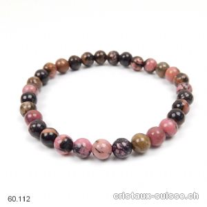 Bracelet Rhodonite avec manganèse 6-6,5 mm/19 cm. Taille M-L