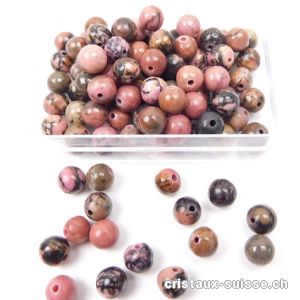 Rhodonite rose-beige-noir-brun, boule percée 6 - 6,5 mm