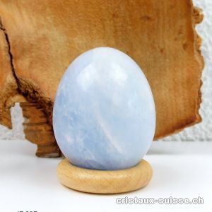 Oeuf Calcite bleue 4,5 x 3,5 cm avec support en bois. Pièce unique