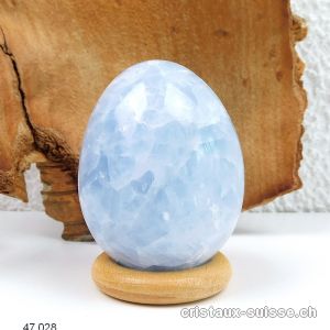 Oeuf Calcite bleue 5 x 3,8 cm avec support en bois. Pièce unique