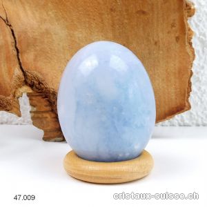 Oeuf Calcite bleue 4,5 x 3,5 cm avec support en bois. Pièce unique