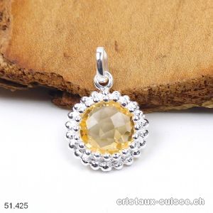 Pendentif Citrine facettée Ø 1,5 cm en argent 925