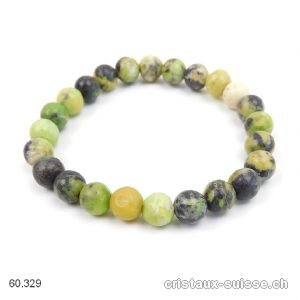 Bracelet Opale verte 8 mm, élastique 18 cm. Taille M. Offre Spéciale