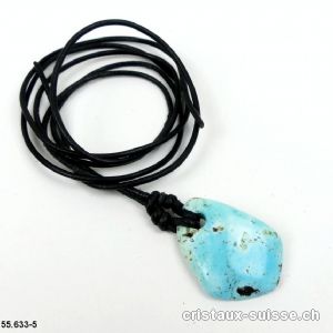Turquoise du Mexique percée avec cordon cuir à nouer. Pièce unique