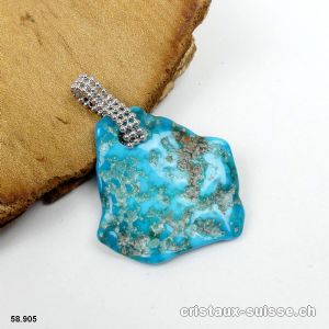 Pendentif Turquoise et boucle argent 925 Rhodié. Pièce unique