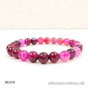 Bracelet Agate rose foncé 8 mm / 19 - 19,5 cm