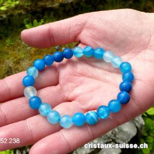 Bracelet Agate bleue 8 mm, élastique 18 cm