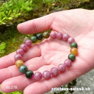 Bracelet Tourmaline multicolore 8,5 mm / 18 cm. Taille M