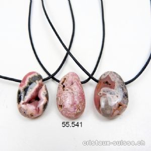 Rhodochrosite avec cavités 2,5 à 3 cm, percée avec cordon cuir à nouer. Offre Spéciale