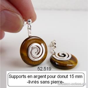 2 Supports Boucles d'oreilles Spirales en argent pour donuts de 1,5 cm 