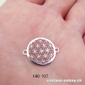 Fleur de Vie, intercalaire en argent 925 RHODIÉ, 2 oeillets